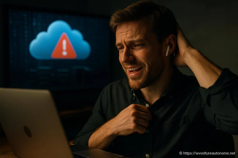 Homme stressé face à une alerte cloud