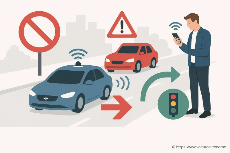 Illustration de voiture autonome et communication véhicule