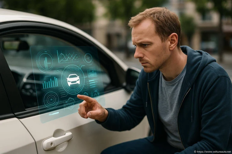 Homme utilisant interface numérique voiture