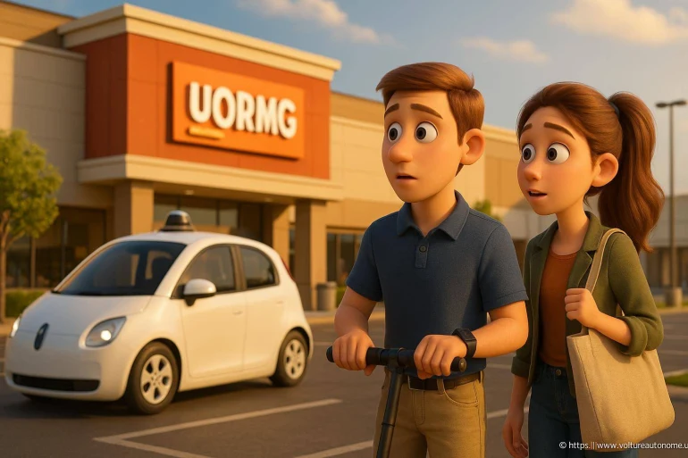 Jeune couple surpris devant magasin