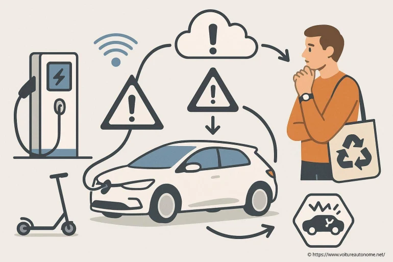 Illustration voiture électrique et alertes connectées
