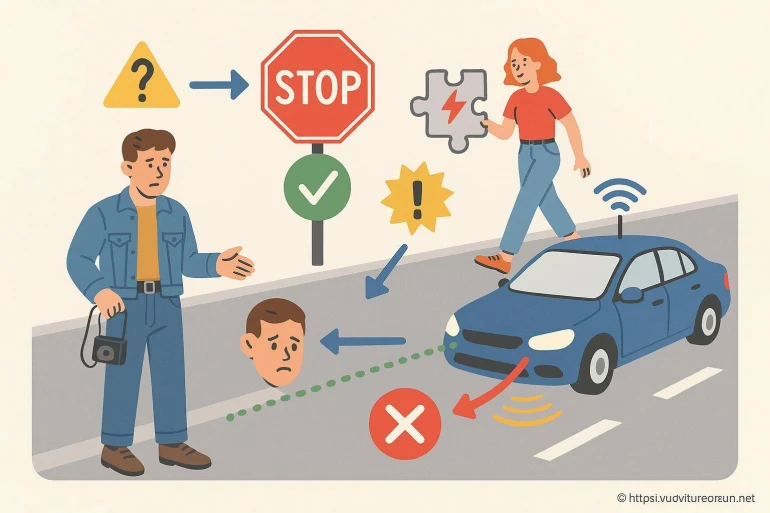 Voiture autonome détectant piéton en danger