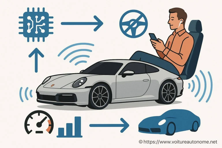 Illustration voiture autonome avec homme détendu