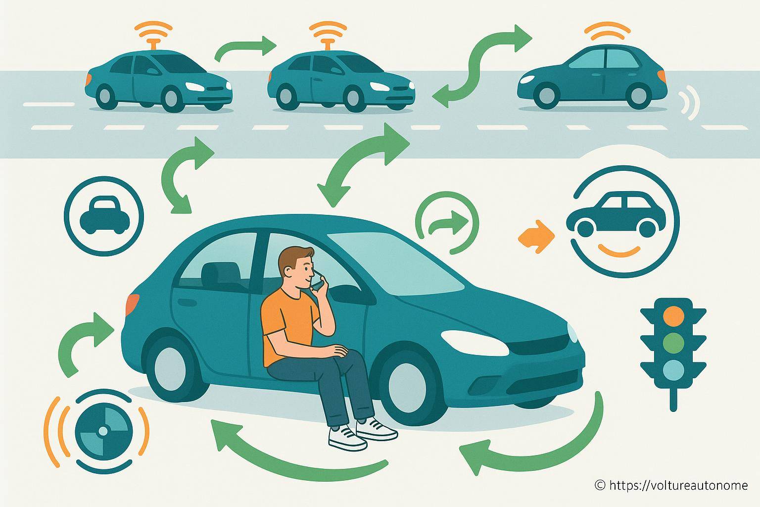 Illustration voiture autonome et communication