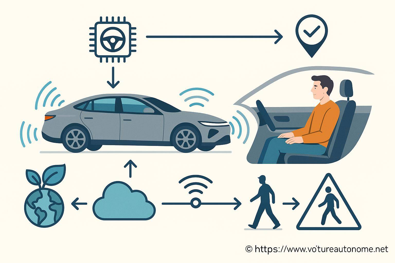 Schéma voiture autonome et interaction environnementale