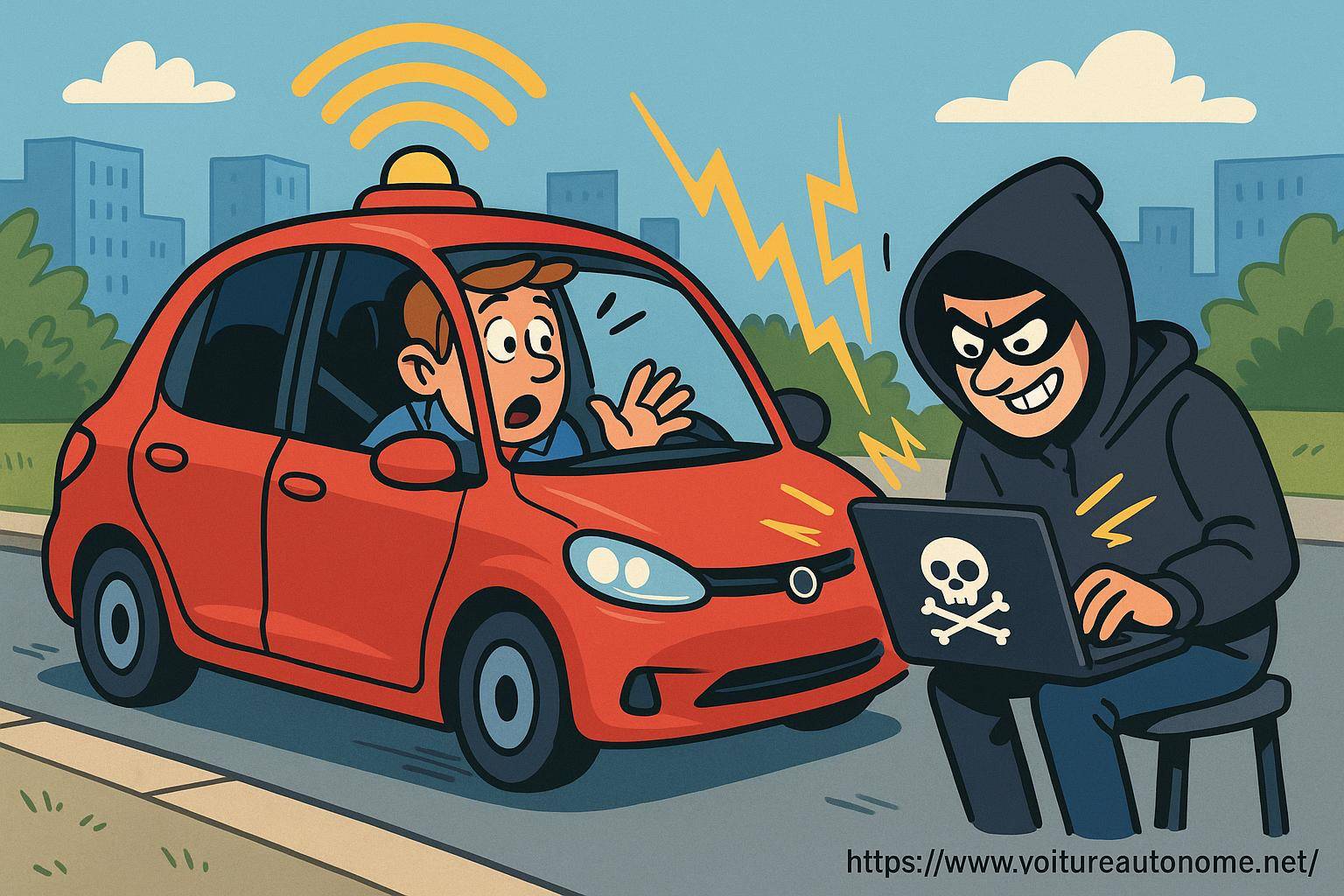 Pirate informatique volant une voiture connectée