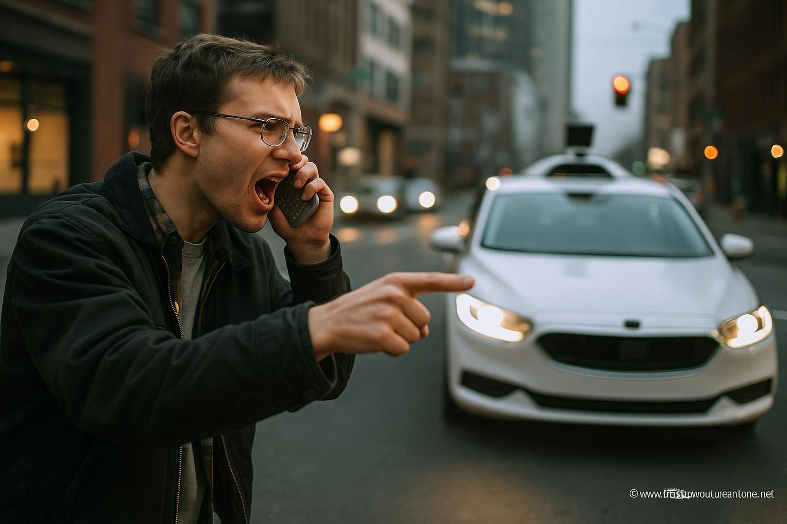 Homme en colère parlant au téléphone en ville
