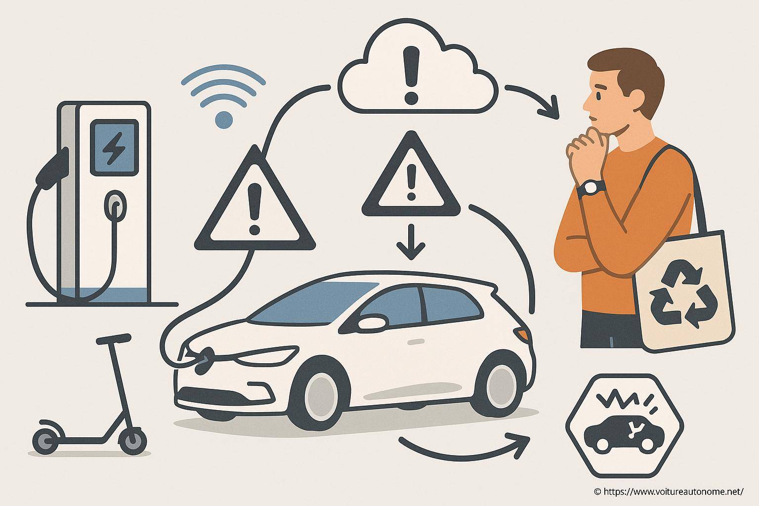 Illustration voiture électrique et alertes connectées