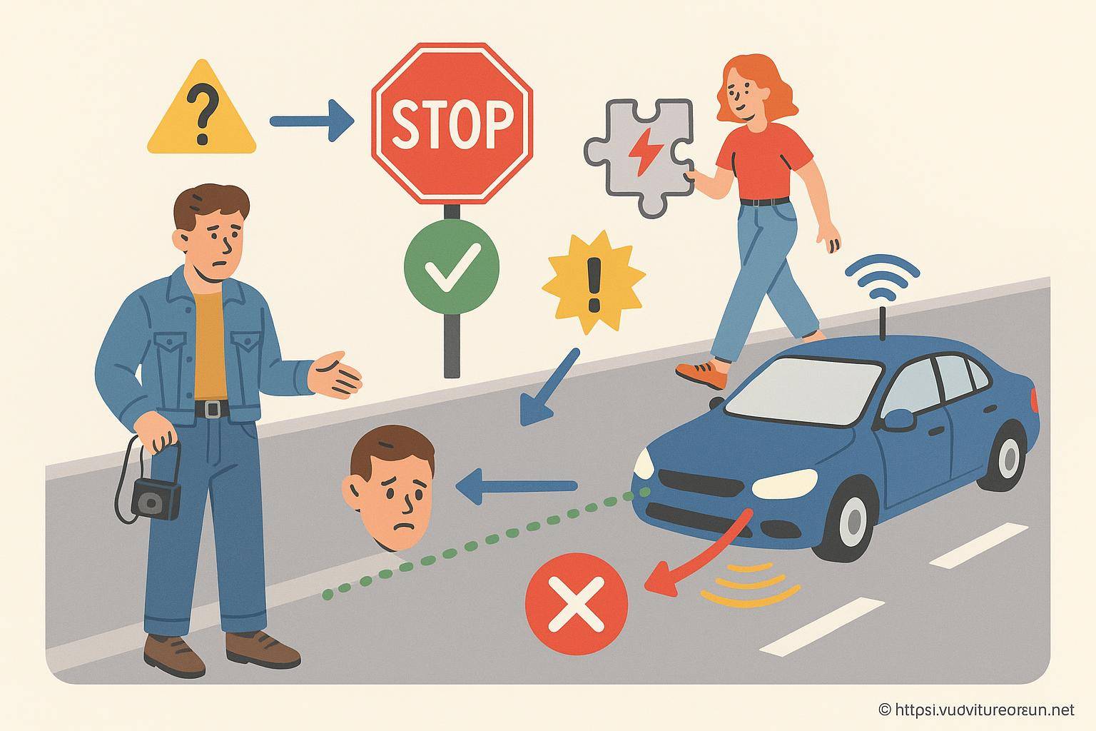 Voiture autonome détectant piéton en danger
