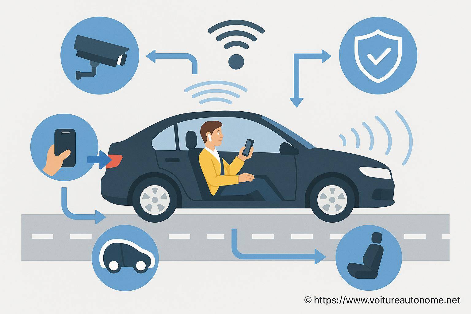 Illustration voiture connectée et autonome