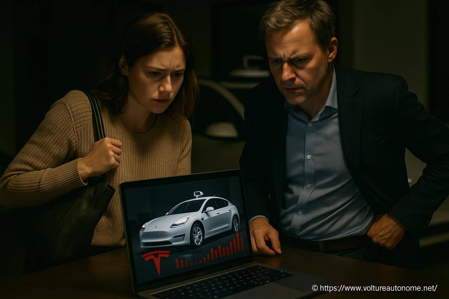 Personnes examinant données Tesla voiture autonome