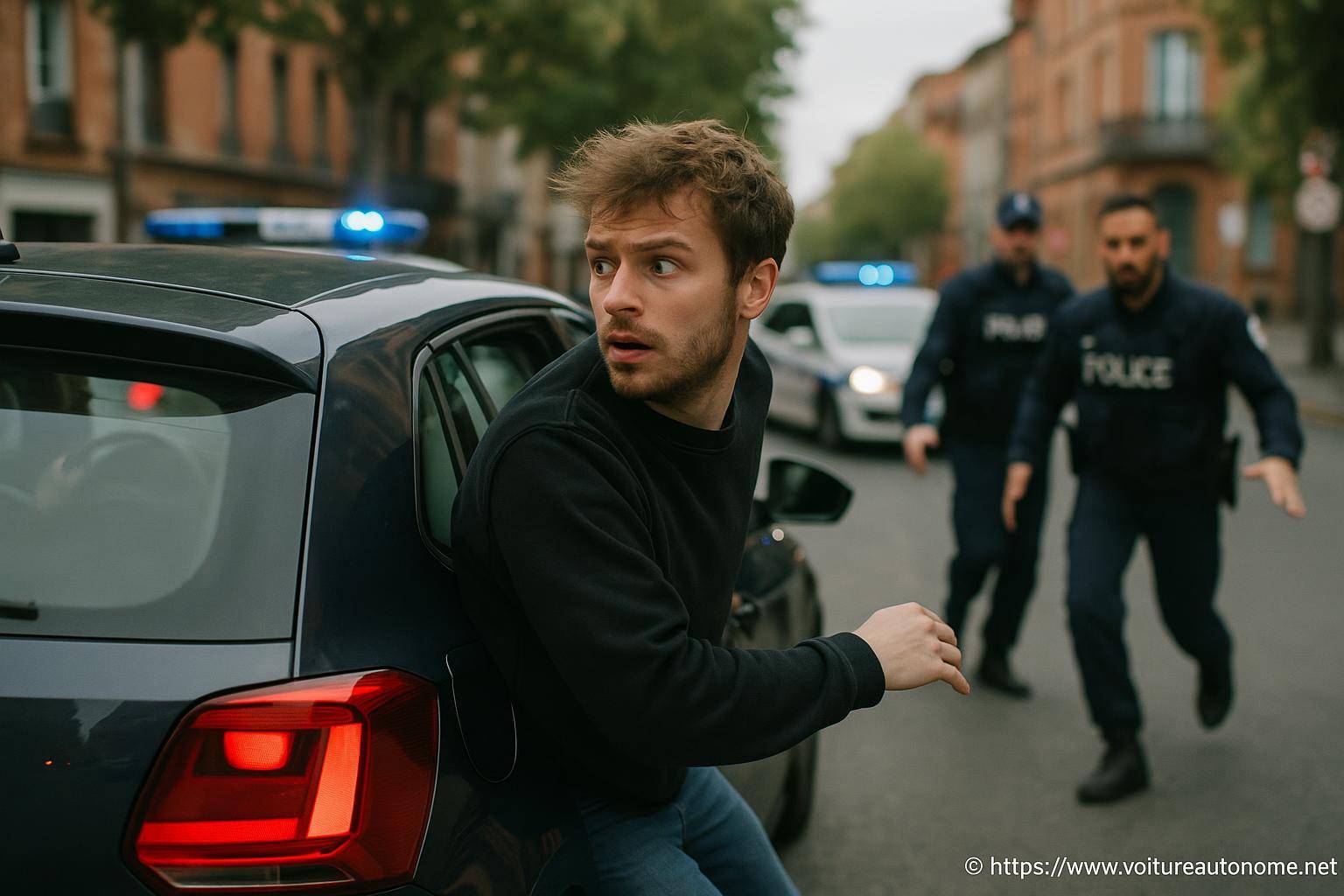 Homme fuyant voiture poursuivi par policiers