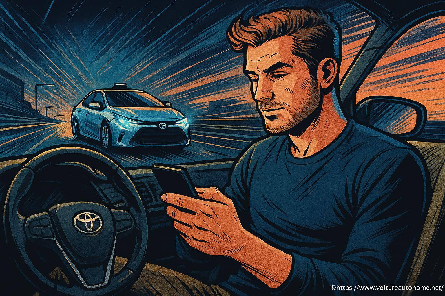 Homme dans voiture regardant smartphone